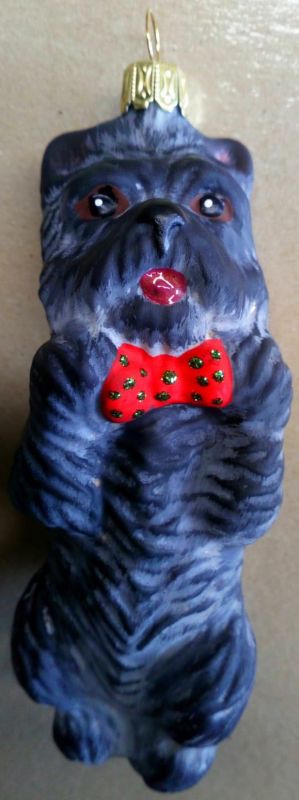 Cairn Terrier Dunkelgrau, Christbaum-Dekoration aus Glas ca. 10 cm hoch