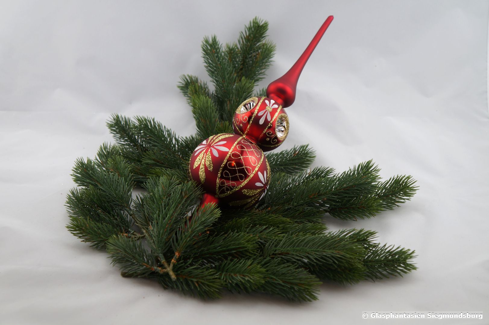 Christbaumspitze Doppelkugel Rot matt Länge 30cm Kugel-Durchmesser ca. 7 und 8 cm