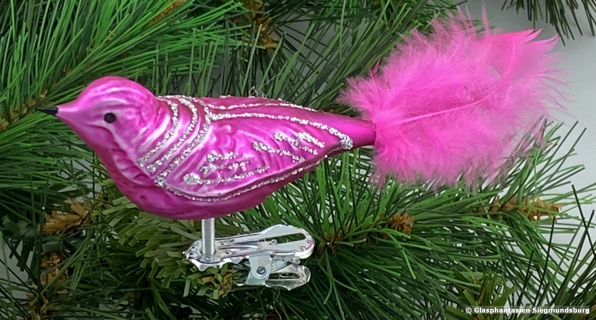 4er Set Glasvogel 13 cm Pink mit Silberglimmer Gruppe besteht aus 4 gleichen Vögeln