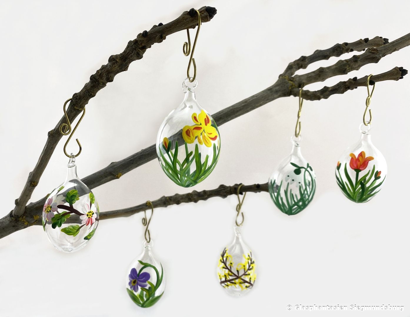 6er Set Ostereier, Frühblüher mit Glasöse