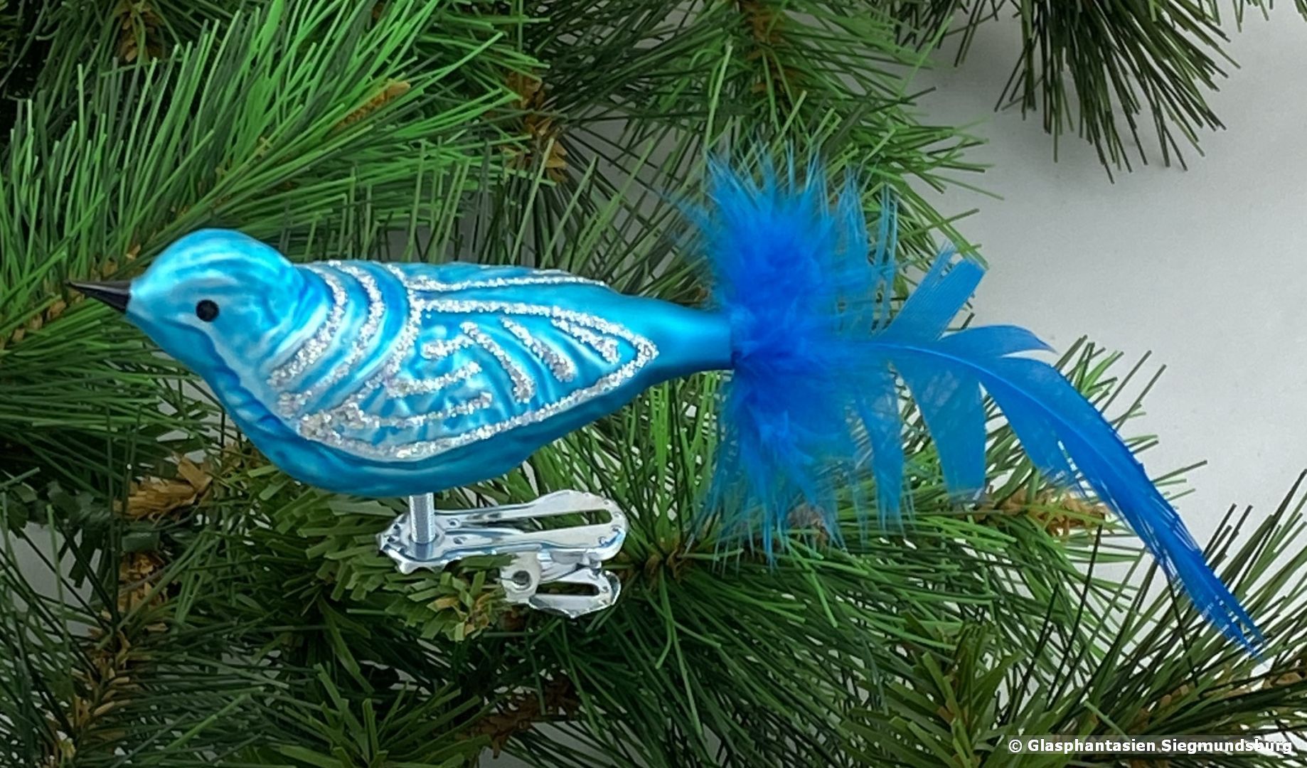 4er Set Glasvogel 13 cm Hellblau mit Silberglimmer Gruppe besteht aus 4 gleichen Vögeln