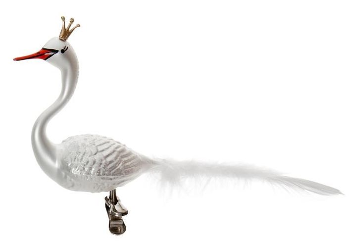 Schwan mit Krone bemalter Christbaum-Schmuck aus Glas