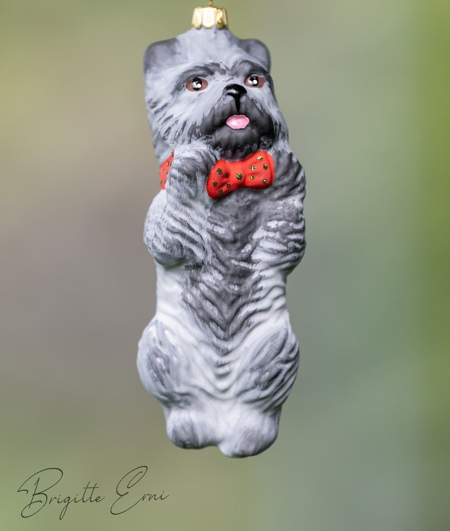 Cairn Terrier Farbe: Grau, Christbaum-Dekoration aus Glas ca. 10 cm hoch