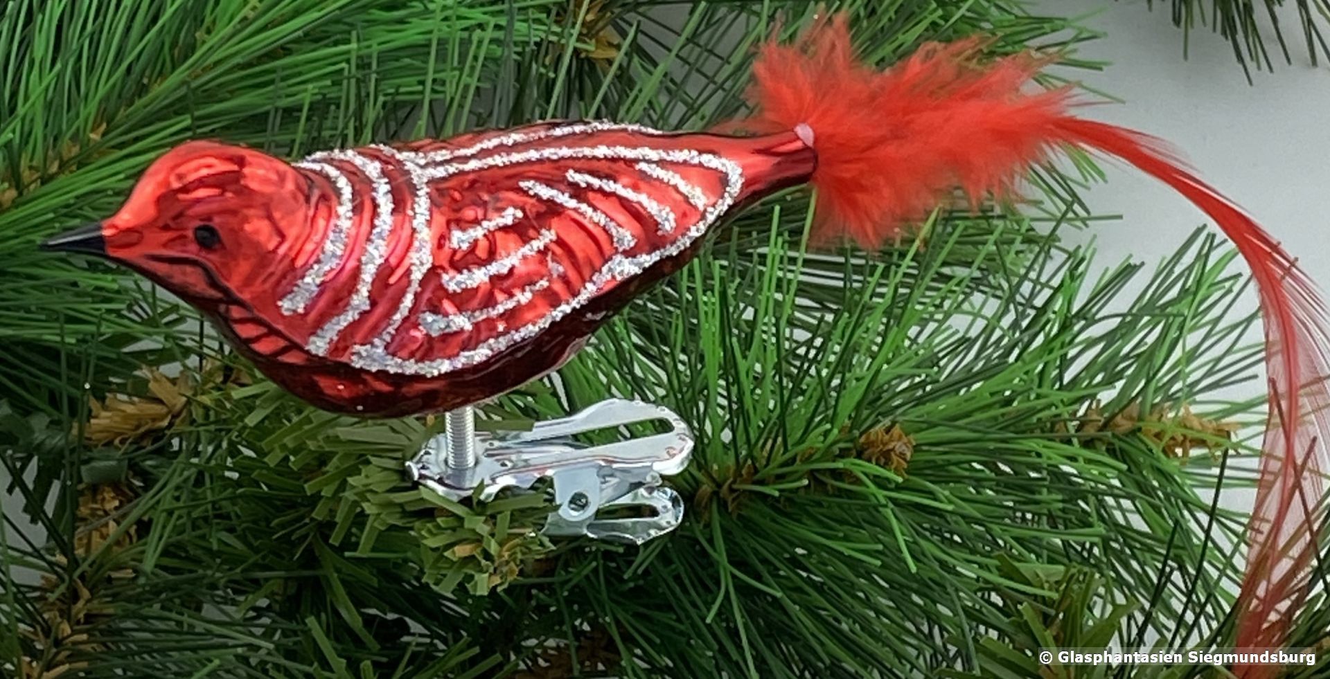 4er Set Glasvogel 13 cm Hellrot mit Silberglimmer Gruppe besteht aus 4 gleichen Vögeln