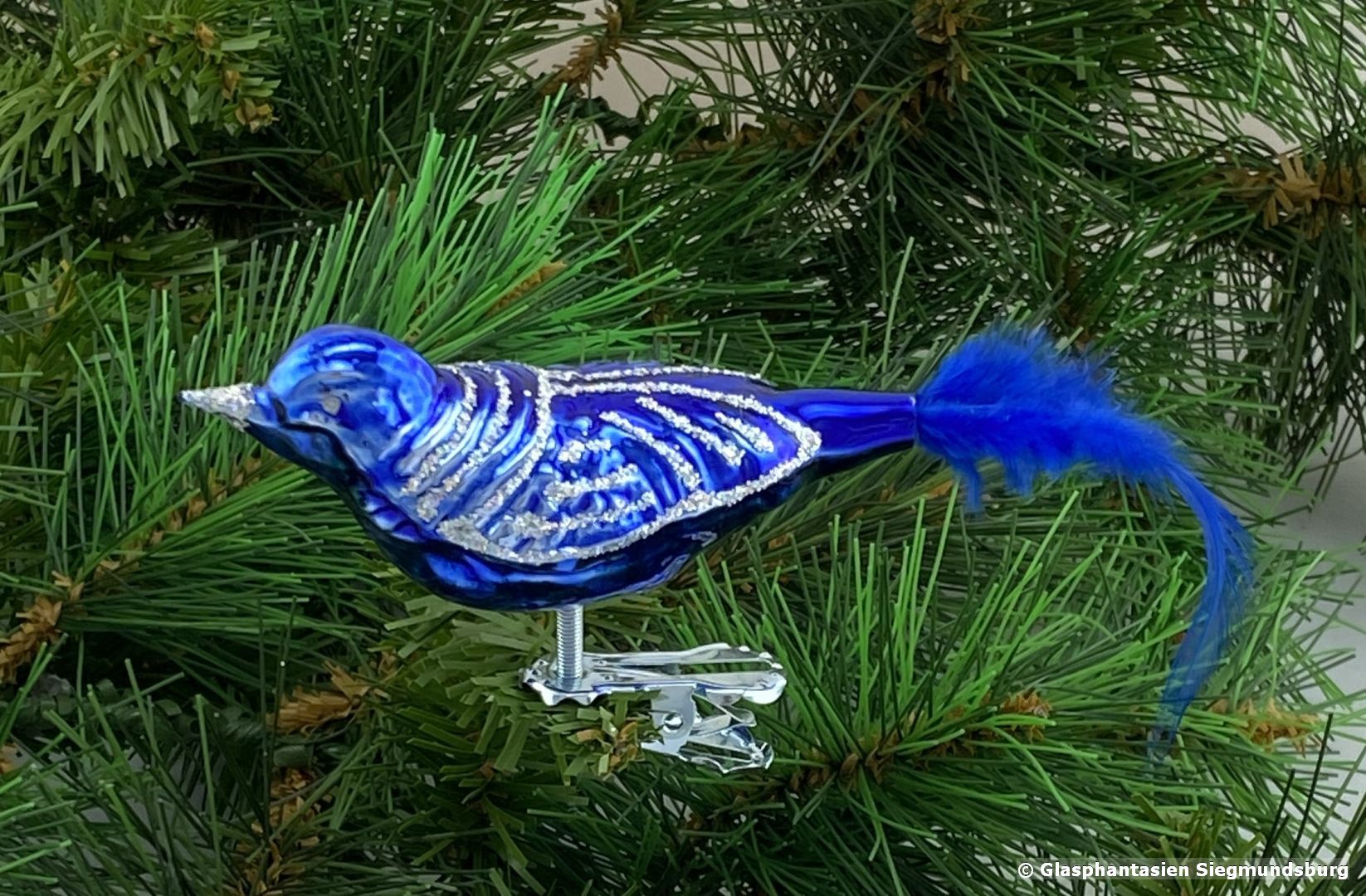 4er Set Glasvogel 13 cm Dunkelblau mit Silberglimmer Gruppe besteht aus 4 gleichen Vögeln