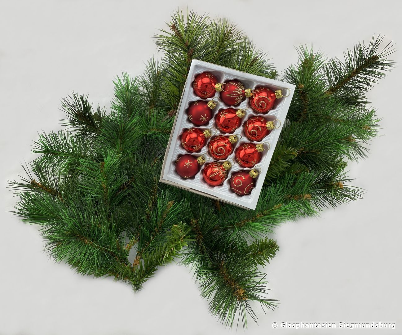 Mini-Kugeln 12er Set, 3cm, Rot-Glanz, Rot-Matt mit Golddekor
