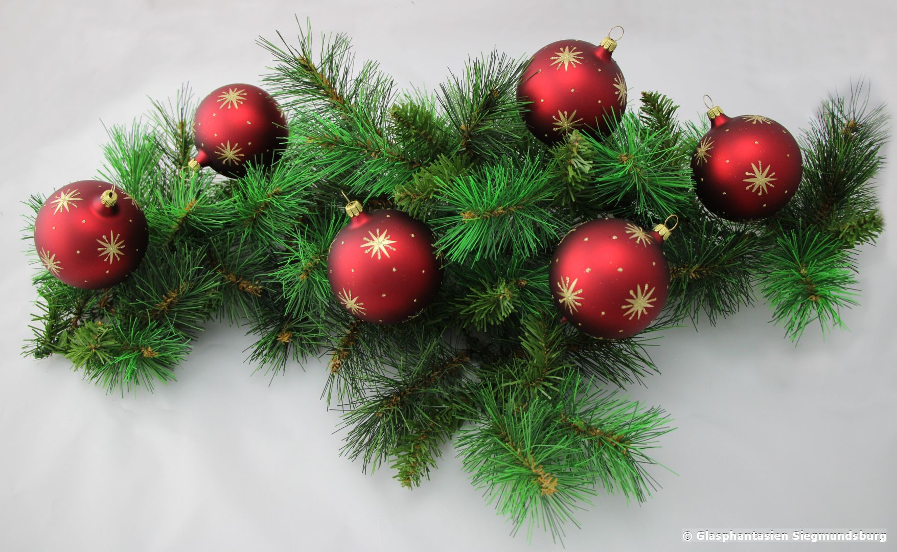 Kugeln 6 cm 6er Set Dunkelrot mit Goldstern Christbaum-Kugeln, Durchmesser ca. 6 cm