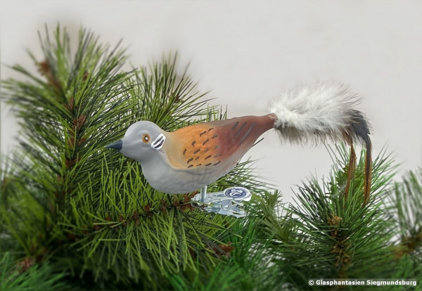Turteltaube aus Glas, Naturvogel bemalter Christbaum-Schmuck aus Glas