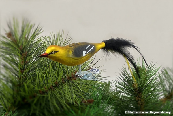 Pirol aus Glas, Naturvogel bemalter Christbaum-Schmuck aus Glas