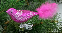 Glasvogel 13 cm Pink mit Silberglimmer 4er Set Gruppe besteht aus 4 gleichen Vögeln