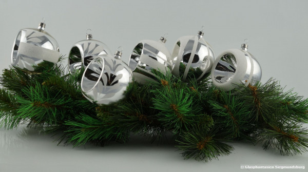 Griffel-Reflex-Kugeln Silber-Weiß 6er Set, 8 cm Kugeldurchmesser ca. 8 cm