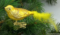 Glasvogel 13 cm Gelb mit Goldglimmer 4er Set Gruppe besteht aus 4 gleichen Vögeln